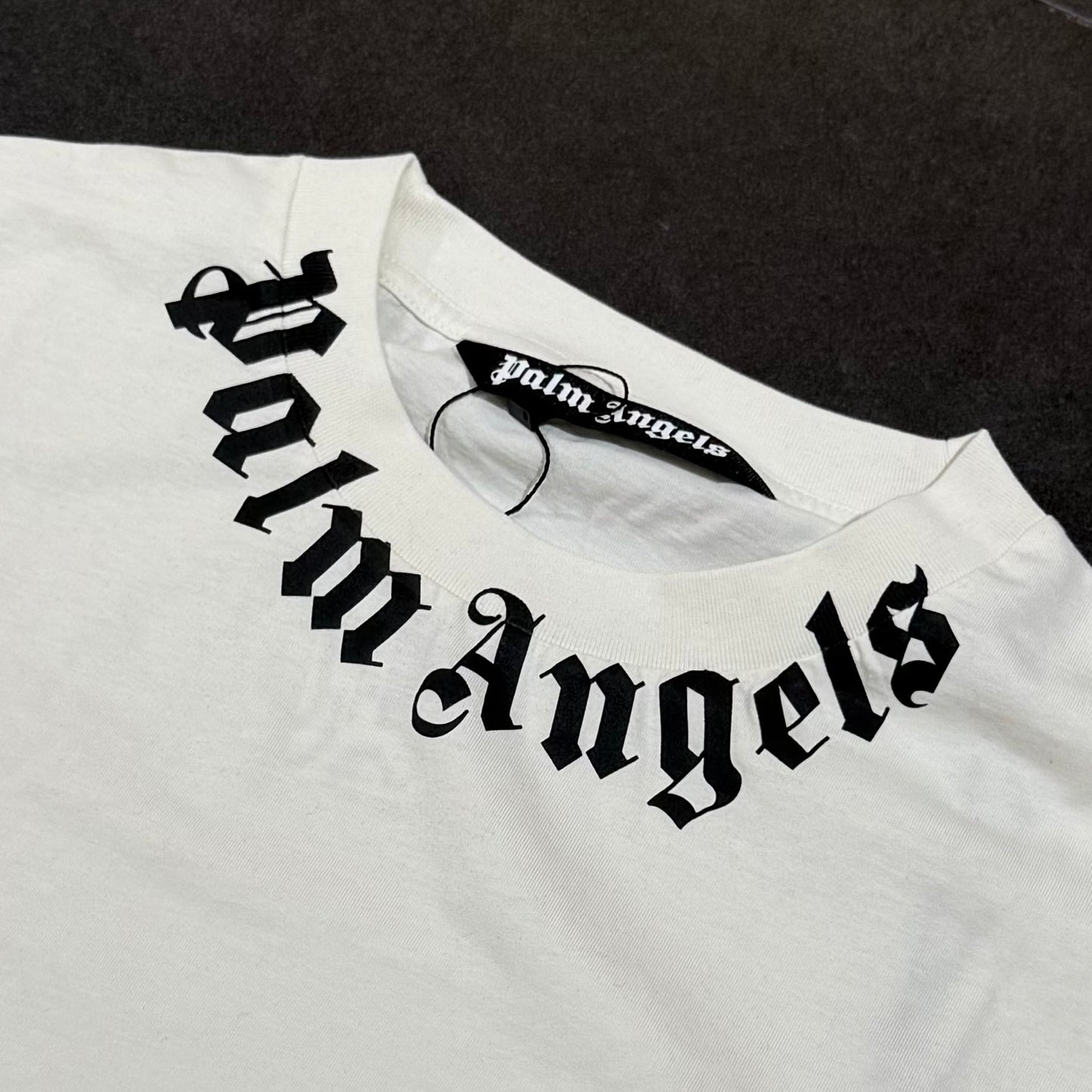 Palm Angels Neck Logo Regular Tee - Bone