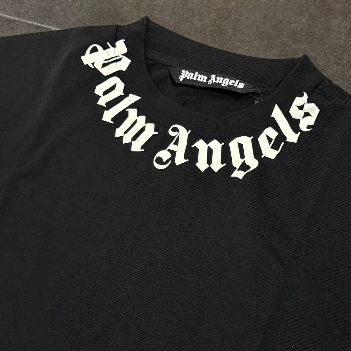 Palm Angels Neck Logo Tee - Black & White