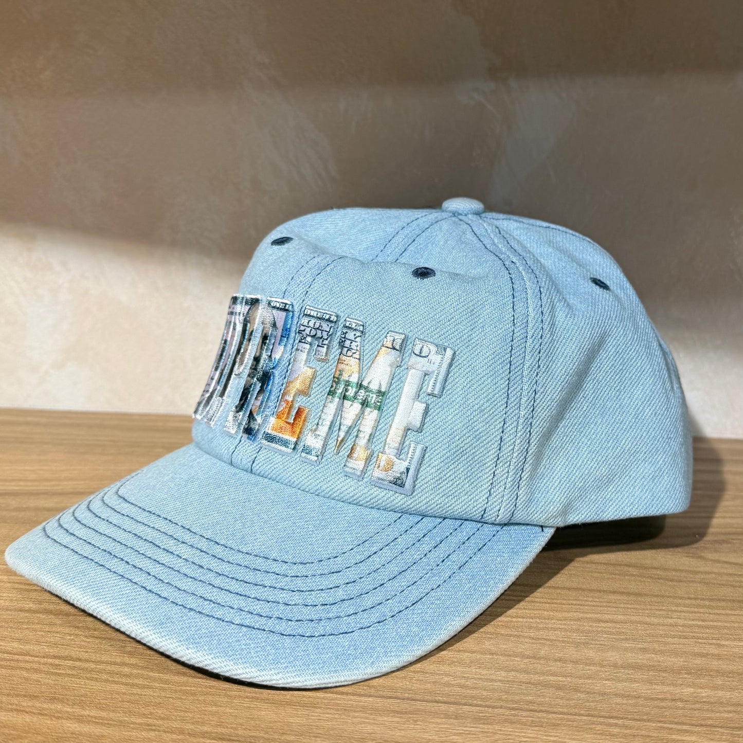 Supreme Embroidered Money Logo 6-Panel - Denim