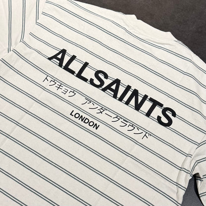 AllSaints Underground Striped Tee - Speckle Grey