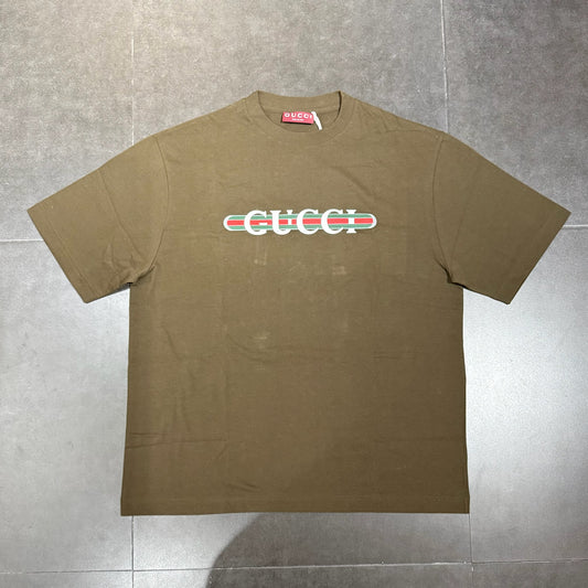 Gucci Heavy Cotton Logo Tee - Brown