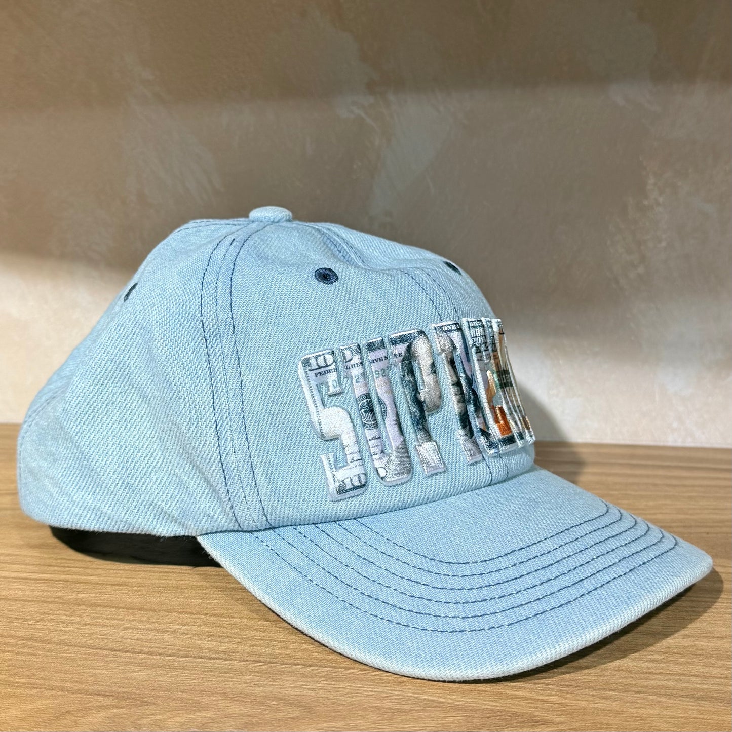 Supreme Embroidered Money Logo 6-Panel - Denim