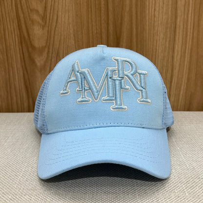 Amiri Staggered Logo Trucker Canvas Cap - Air Blue