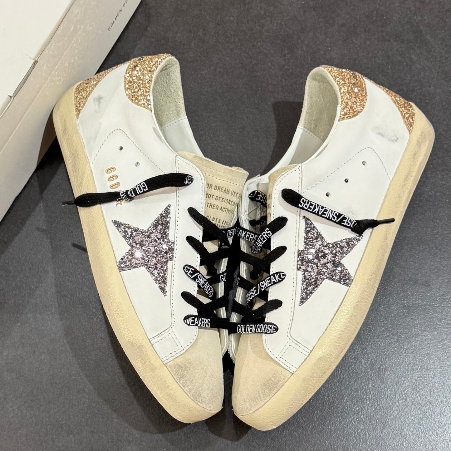 Golden Goose Super-Star - White Silver Gold Glitter