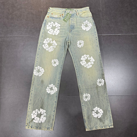 Denim Tears Baggy Cotton Wreath Denim Pants - Dirty Wash