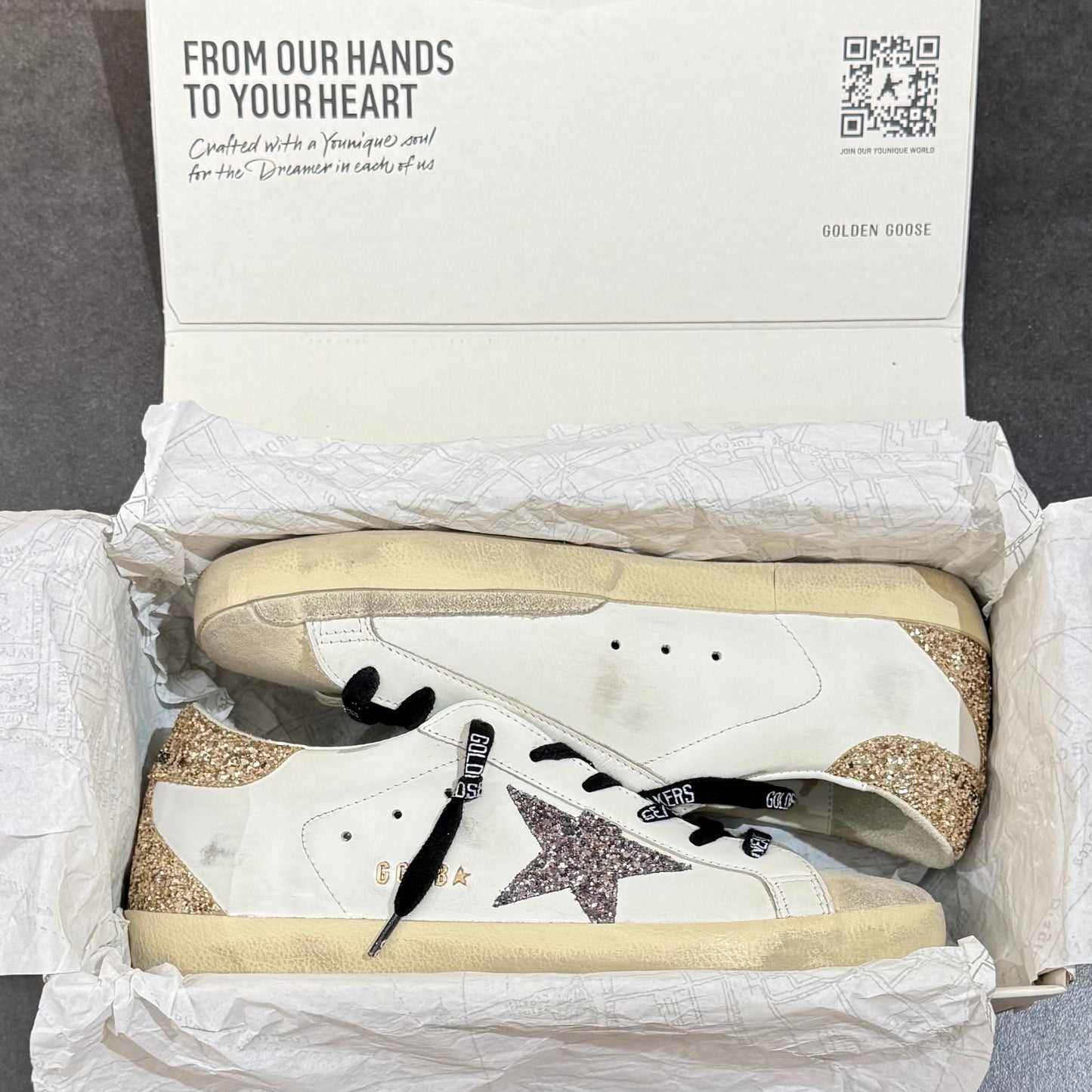 Golden Goose Super-Star - White Silver Gold Glitter