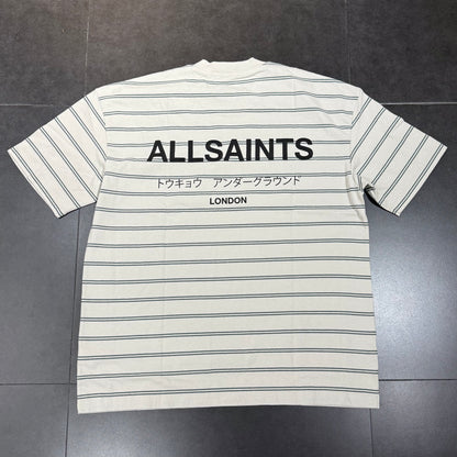AllSaints Underground Striped Tee - Speckle Grey