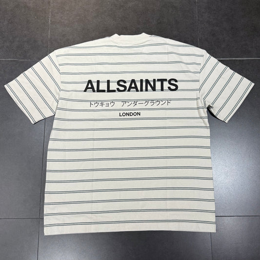 AllSaints Underground Striped Tee - Speckle Grey
