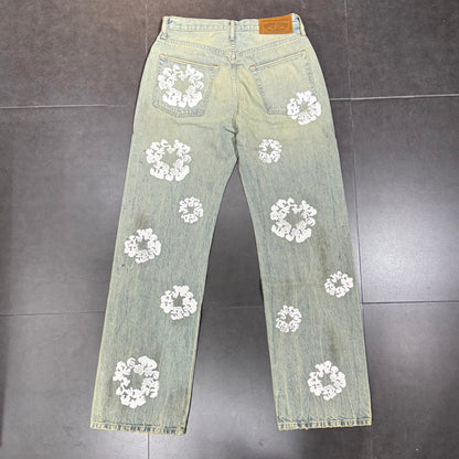 Denim Tears Baggy Cotton Wreath Denim Pants - Dirty Wash