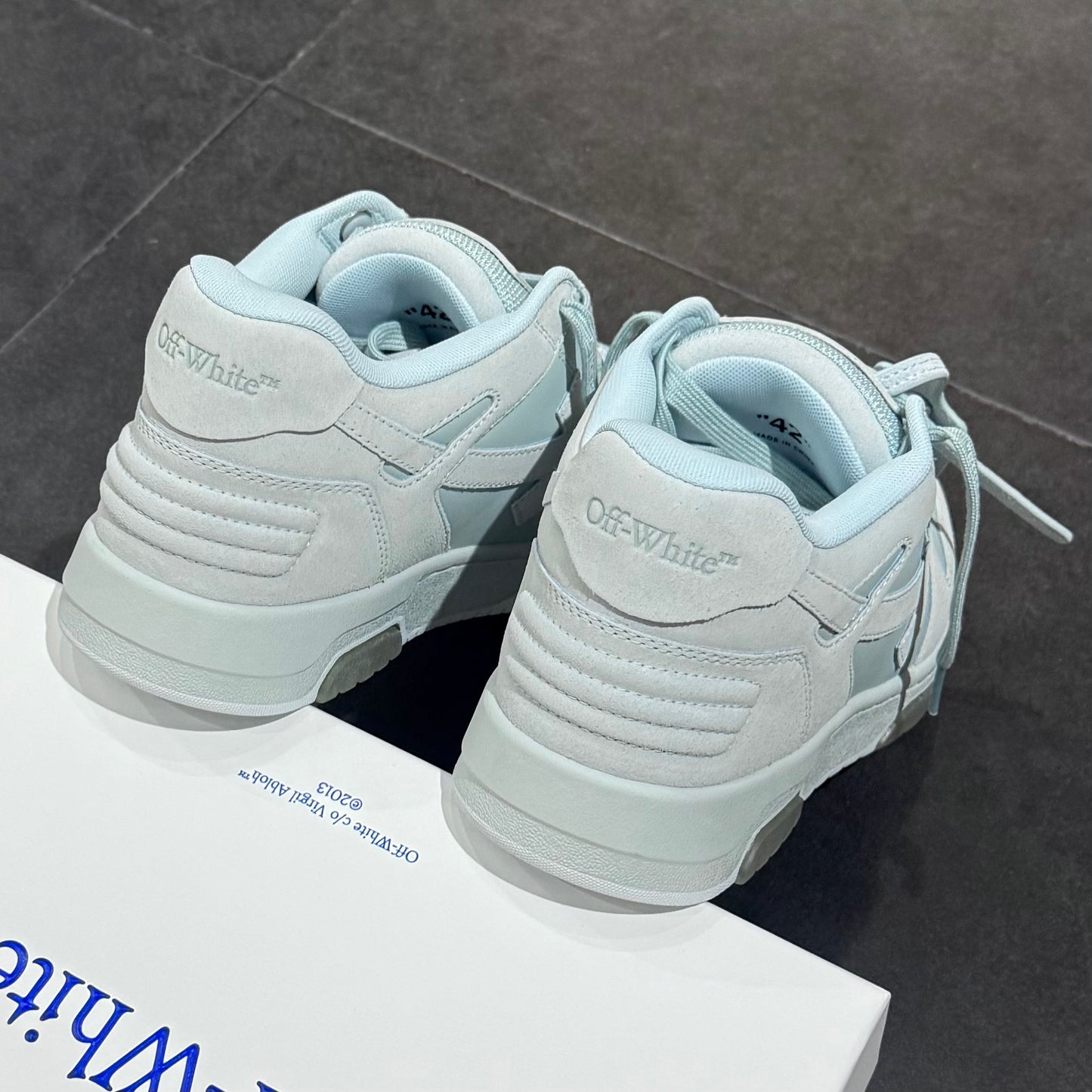 Off White Out Of Office Suede - Sky & Light Grey