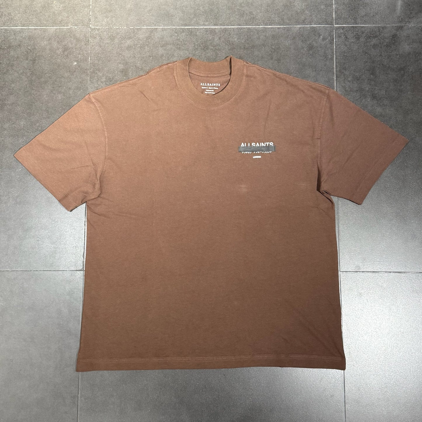 All Saints Redact Embroidered Logo Tee - Brown