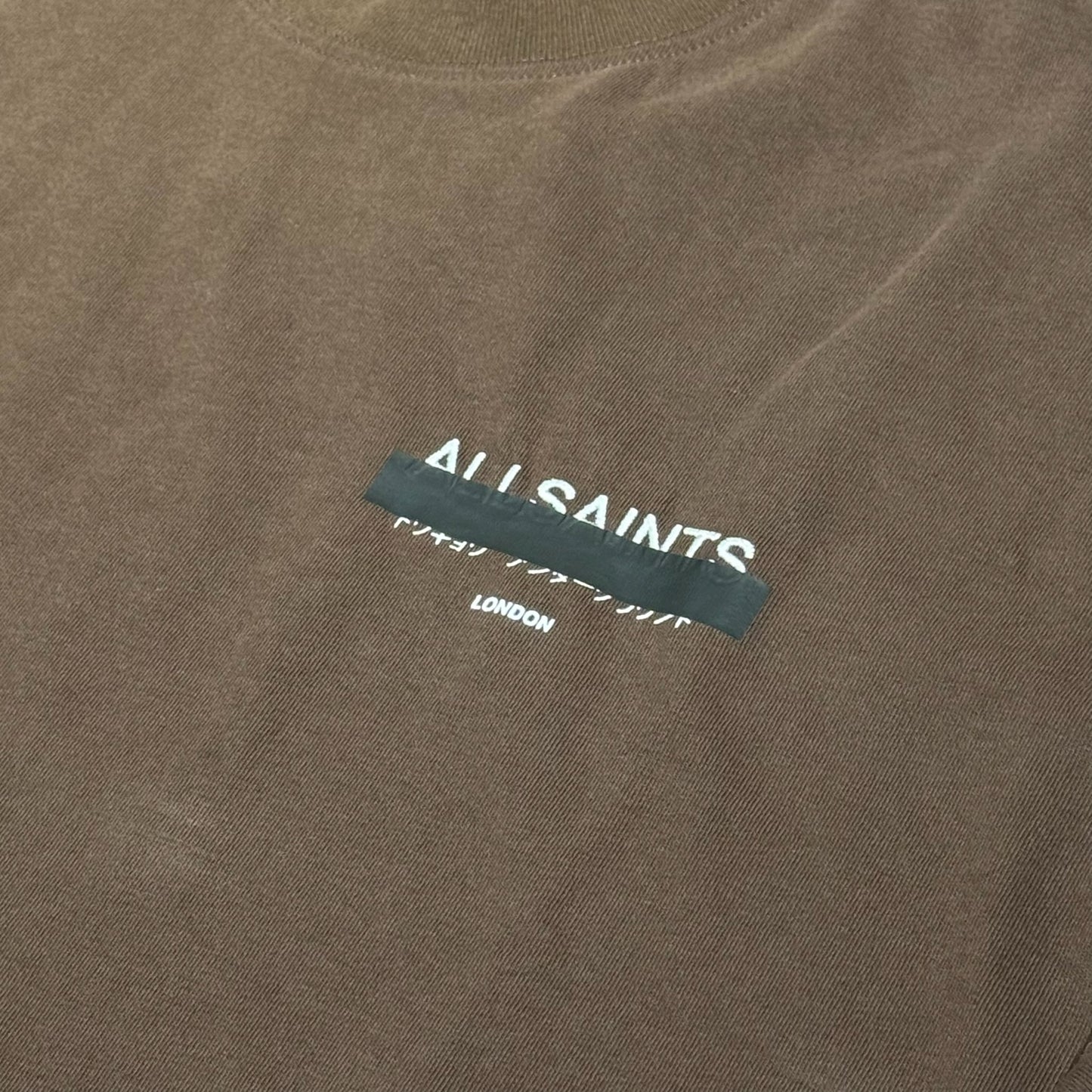 All Saints Redact Embroidered Logo Tee - Brown