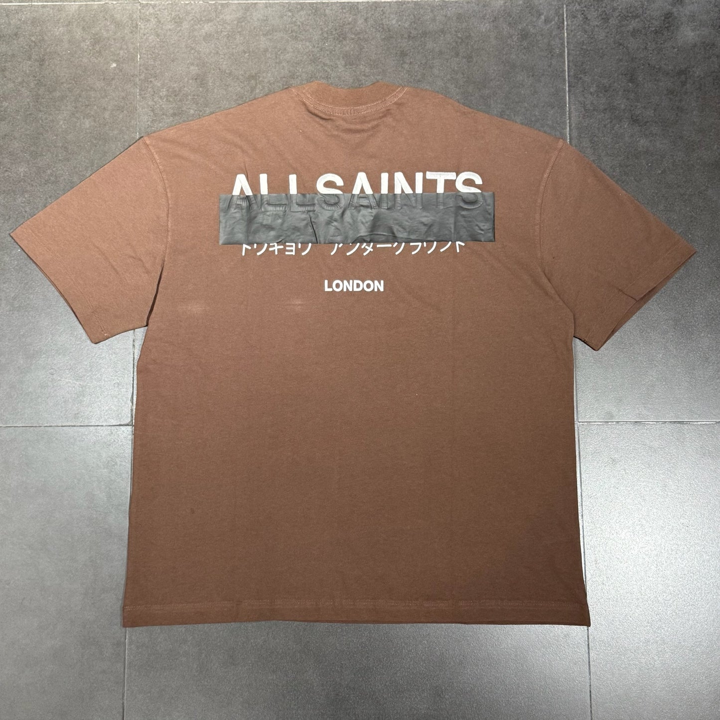 All Saints Redact Embroidered Logo Tee - Brown