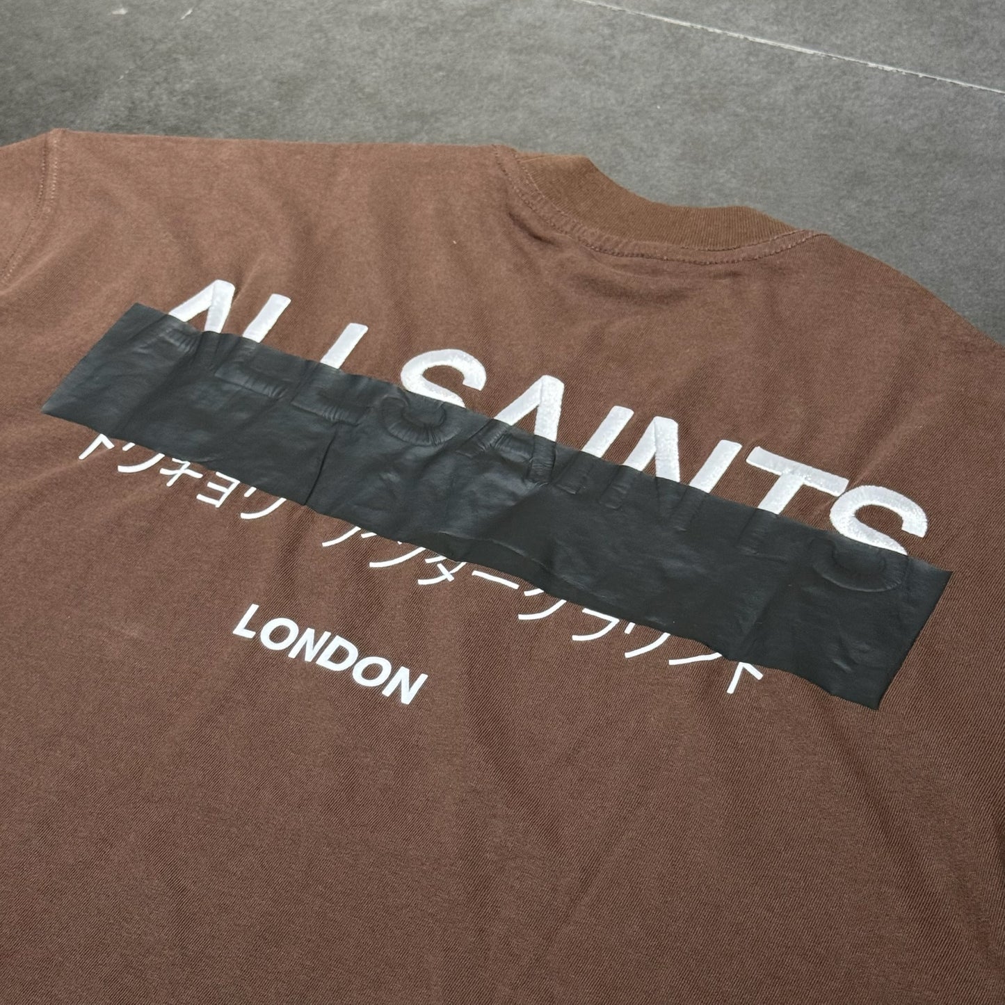 All Saints Redact Embroidered Logo Tee - Brown
