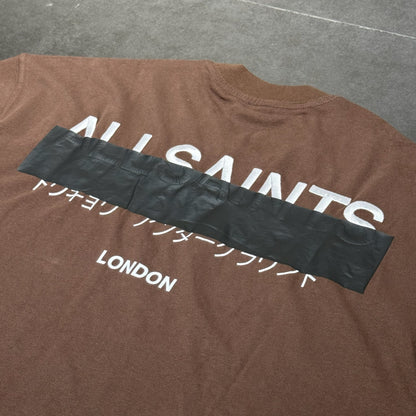 All Saints Redact Embroidered Logo Tee - Brown