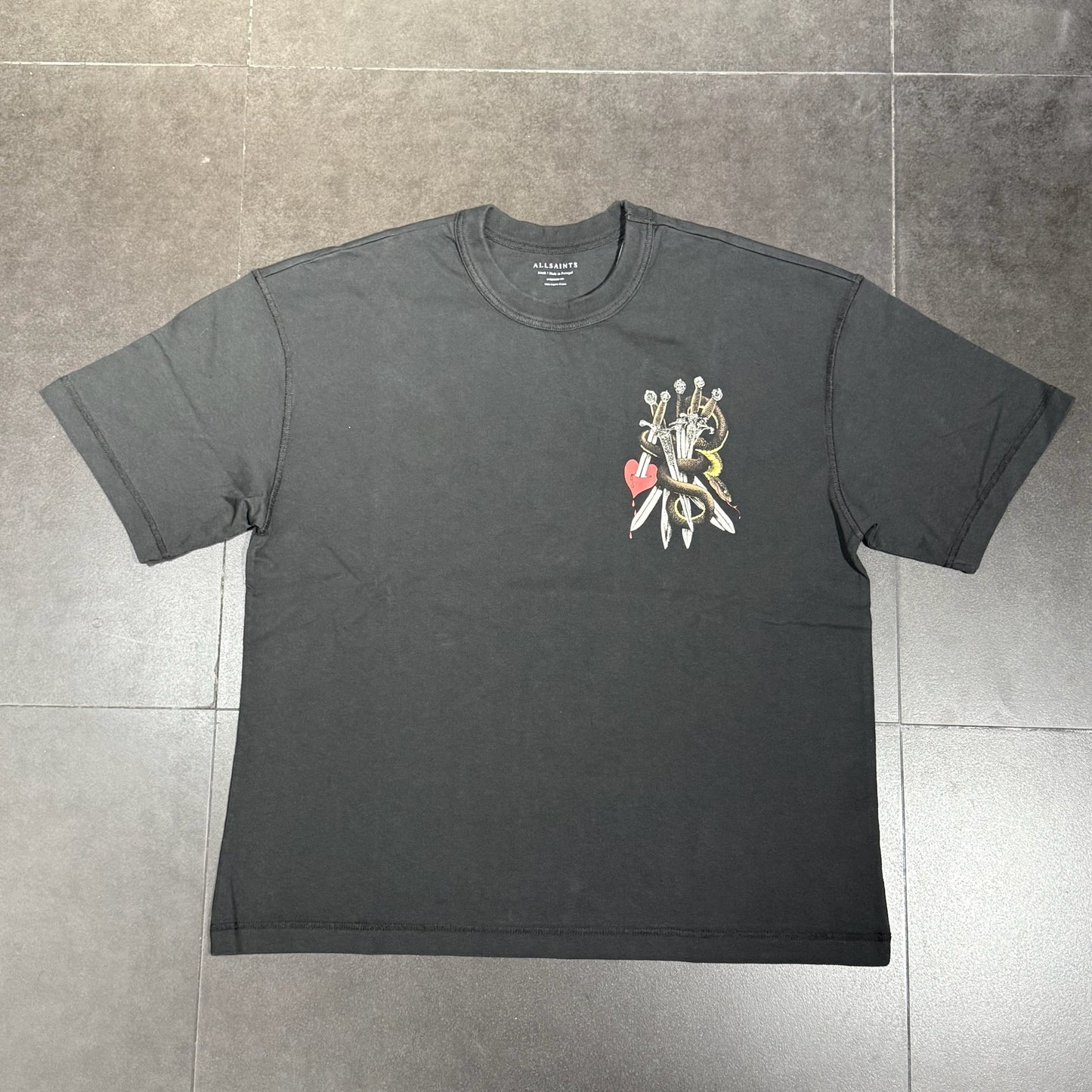 All Saints Serrate Graphic Tee - Washed Black