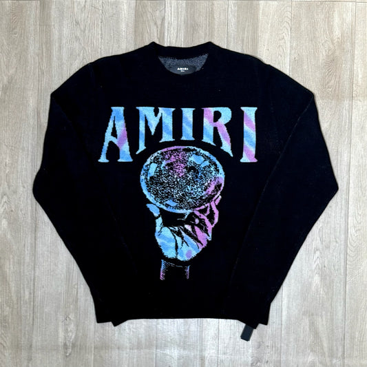Amiri Crystal Ball Logo Intarsia Cashmere Sweater - Black