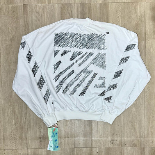 Off White Scribble Diag Boxy Crewneck - White