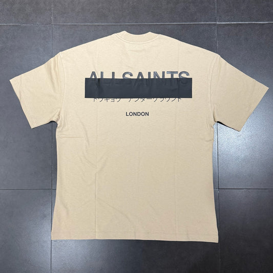 AllSaints Redact Oversized Embroidered Logo Tee - Sunset Brown