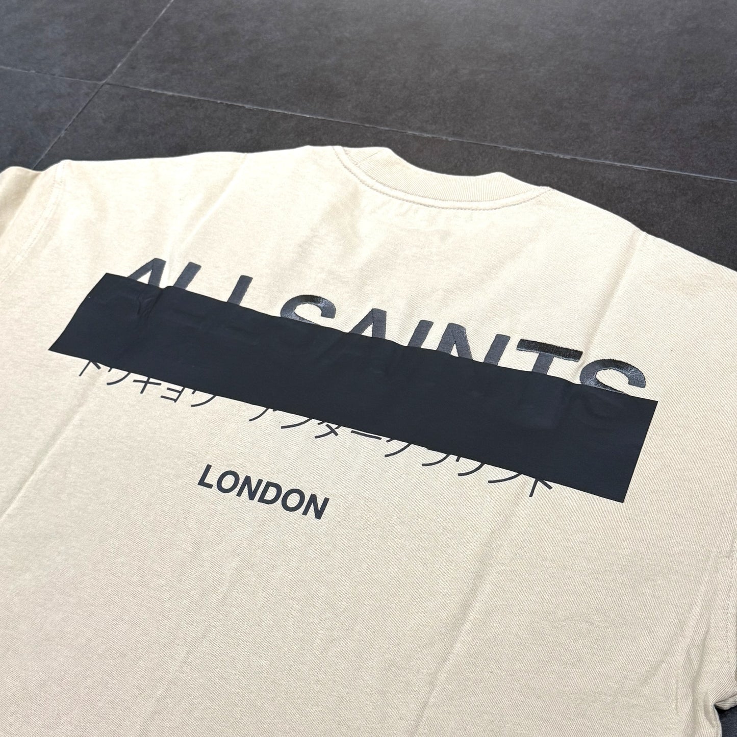 AllSaints Redact Oversized Embroidered Logo Tee - Sunset Brown