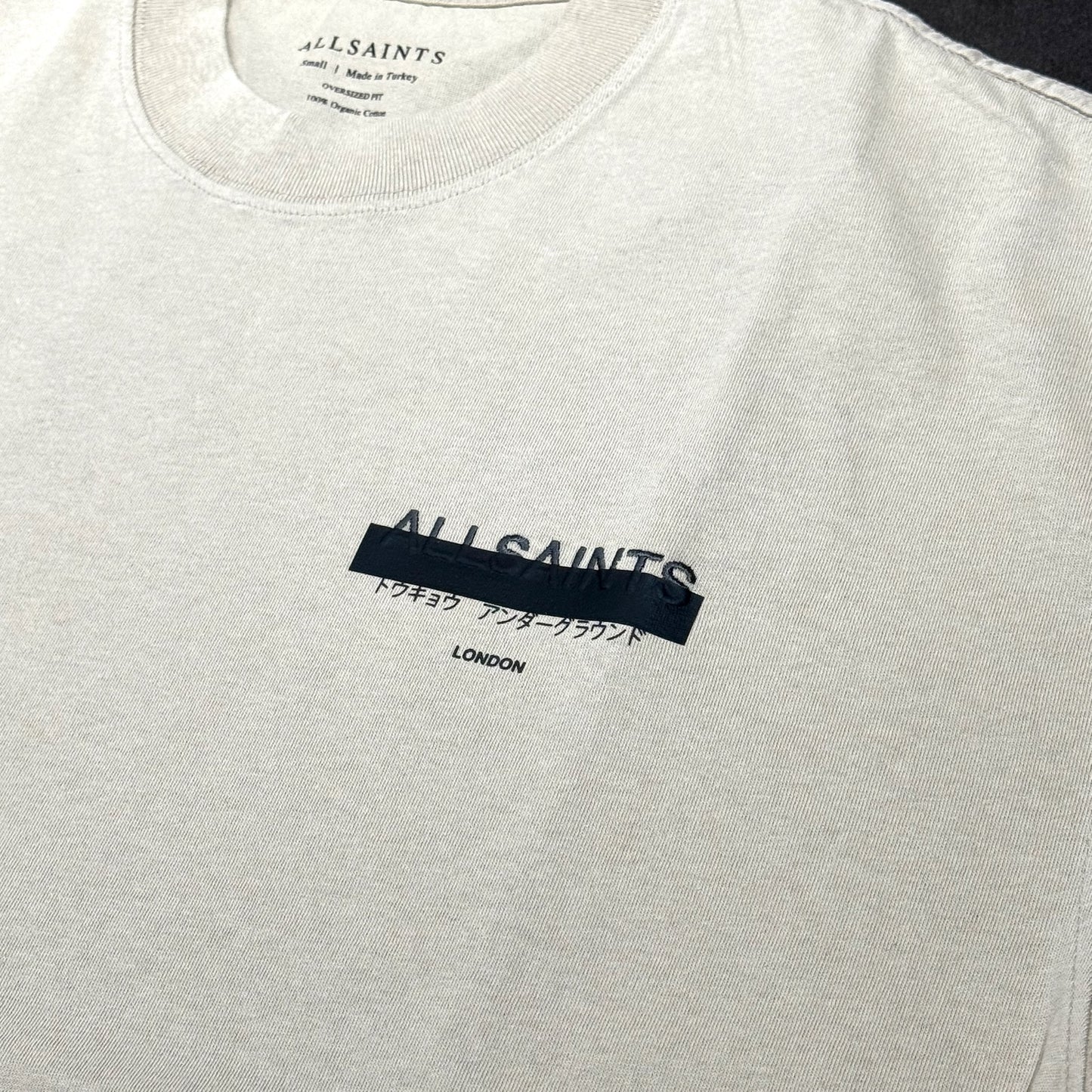 AllSaints Redact Oversized Embroidered Logo Tee - Sunset Brown