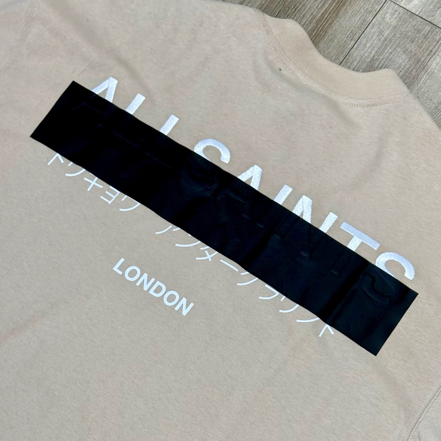 AllSaints Redact Oversized Embroidered Logo Tee - Dusty Light Brown