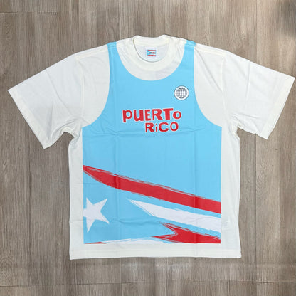 Bad Bunny Merch Puerto Rico Jersey Tee - White & Blue