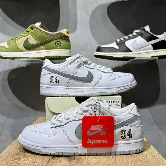 Nike SB Dunk Low x Supreme 94 - White Metallic Silver