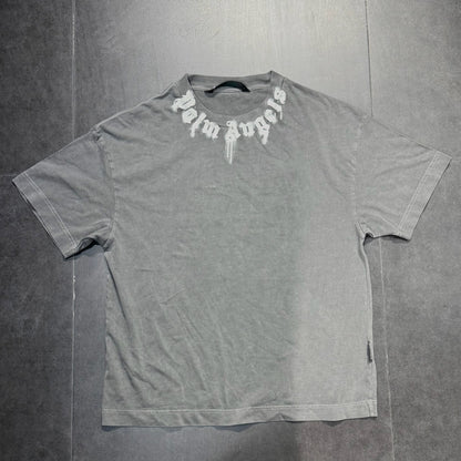 Palm Angels Neck Logo Regular Tee - Dark Grey