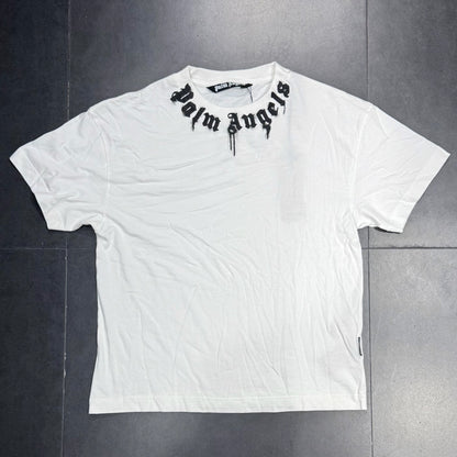 Palm Angels Neck Logo Regular Tee - White