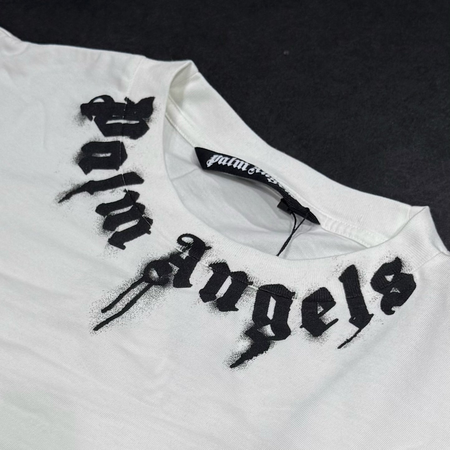 Palm Angels Neck Logo Regular Tee - White