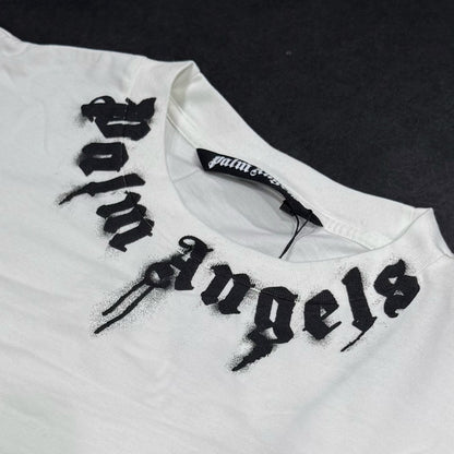 Palm Angels Neck Logo Regular Tee - White